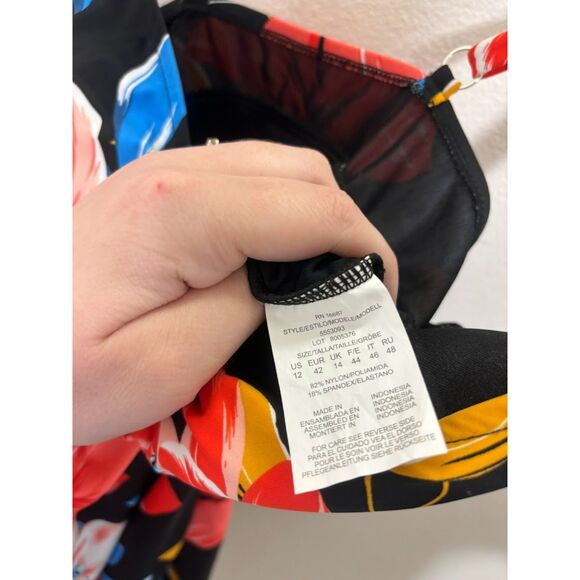 Swim Solutions One Piece Swimsuit Swimdress size 12 large NWOT black floral - Picture 4 of 4